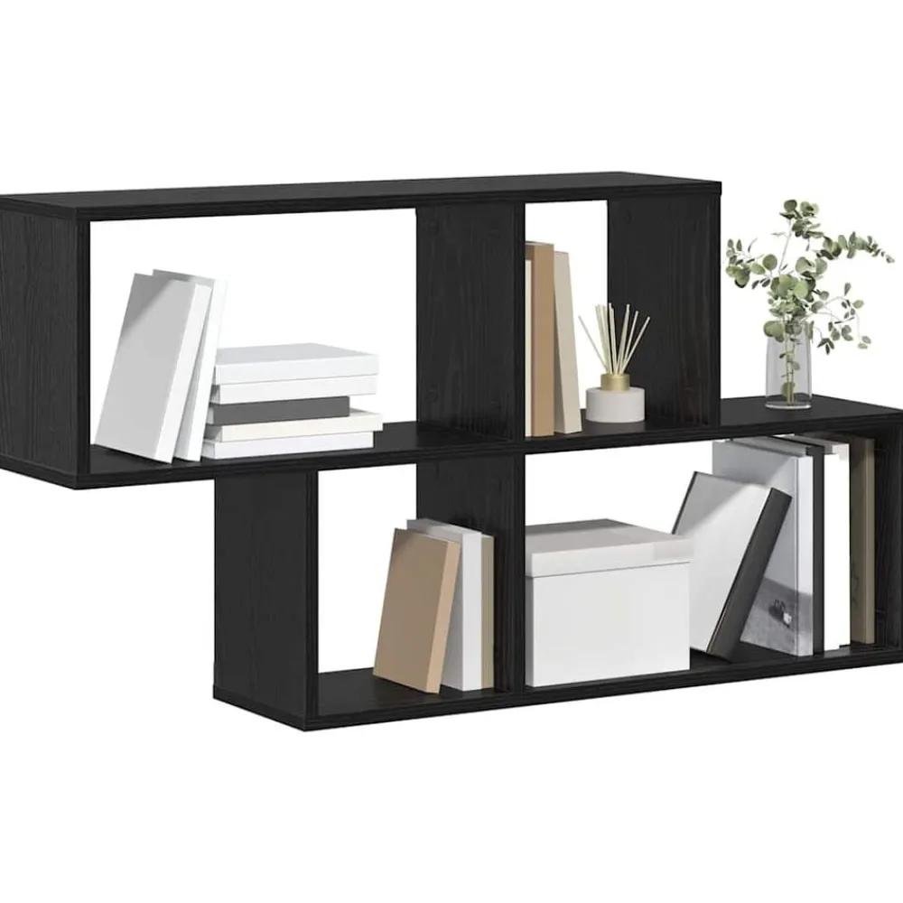 vidaXL Estanterías-Estante de pared con estante Negro Madera de ingeniería