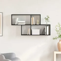 vidaXL Estanterías-Estante de pared con estante Negro Madera de ingeniería
