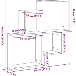 vidaXL Estante de pared con estante 80 x 15 x 78,5 cm Roble negro