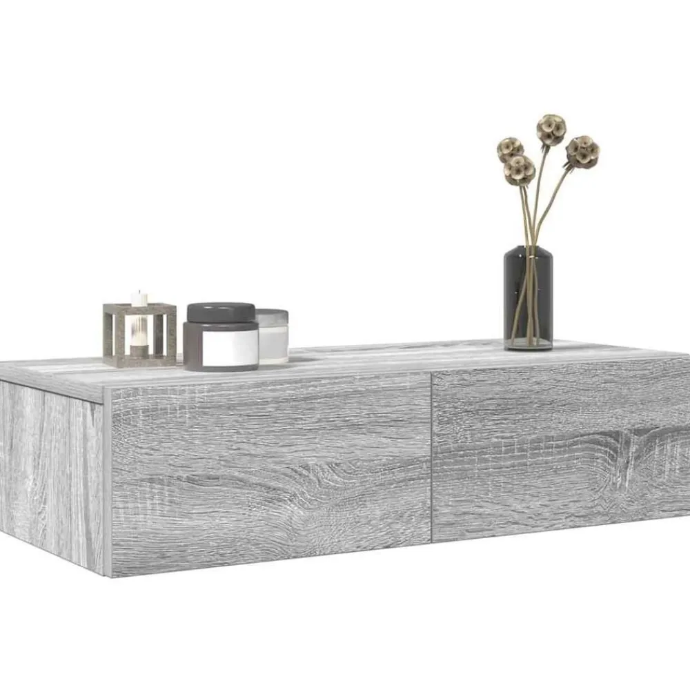 vidaXL Estante de pared con cajones madera contrachapada roble ahumado Gris sonoma New