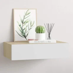 vidaXL Estante de pared con cajón de MDF (, 40 x 23,5 x 10 cm) Roble y blanco Hot