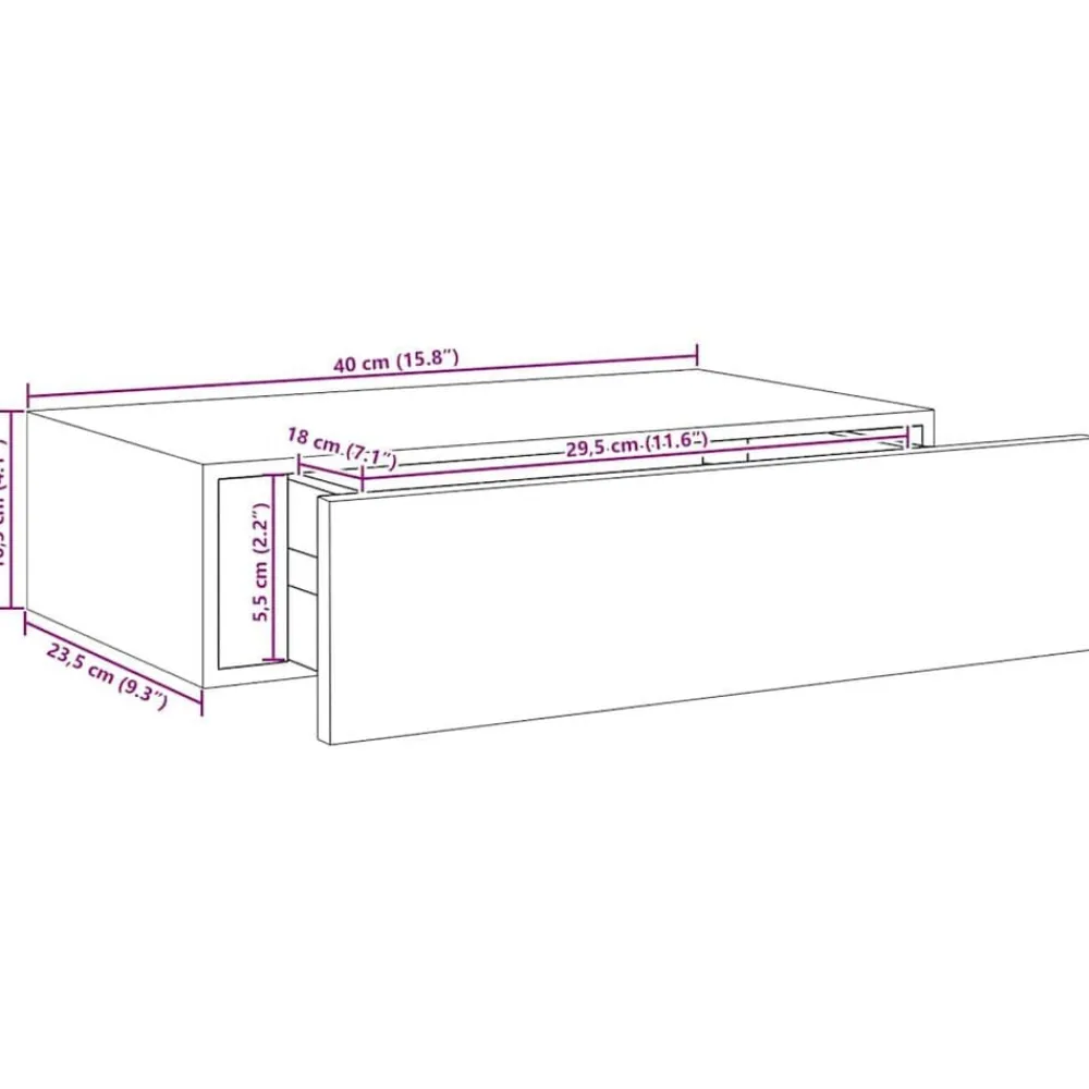 vidaXL Estante de pared con cajón de MDF (, 40 x 23,5 x 10 cm) Roble y blanco Hot