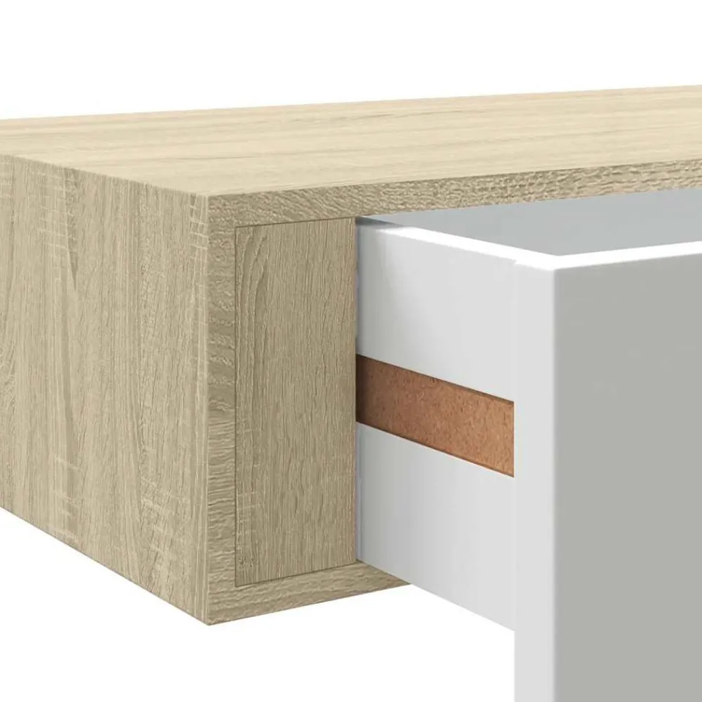 vidaXL Estante de pared con cajón de MDF (, 40 x 23,5 x 10 cm) Roble y blanco Hot