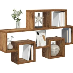 vidaXL Estante de pared con estante 82 x 15 x 51 cm Madera vieja Clearance