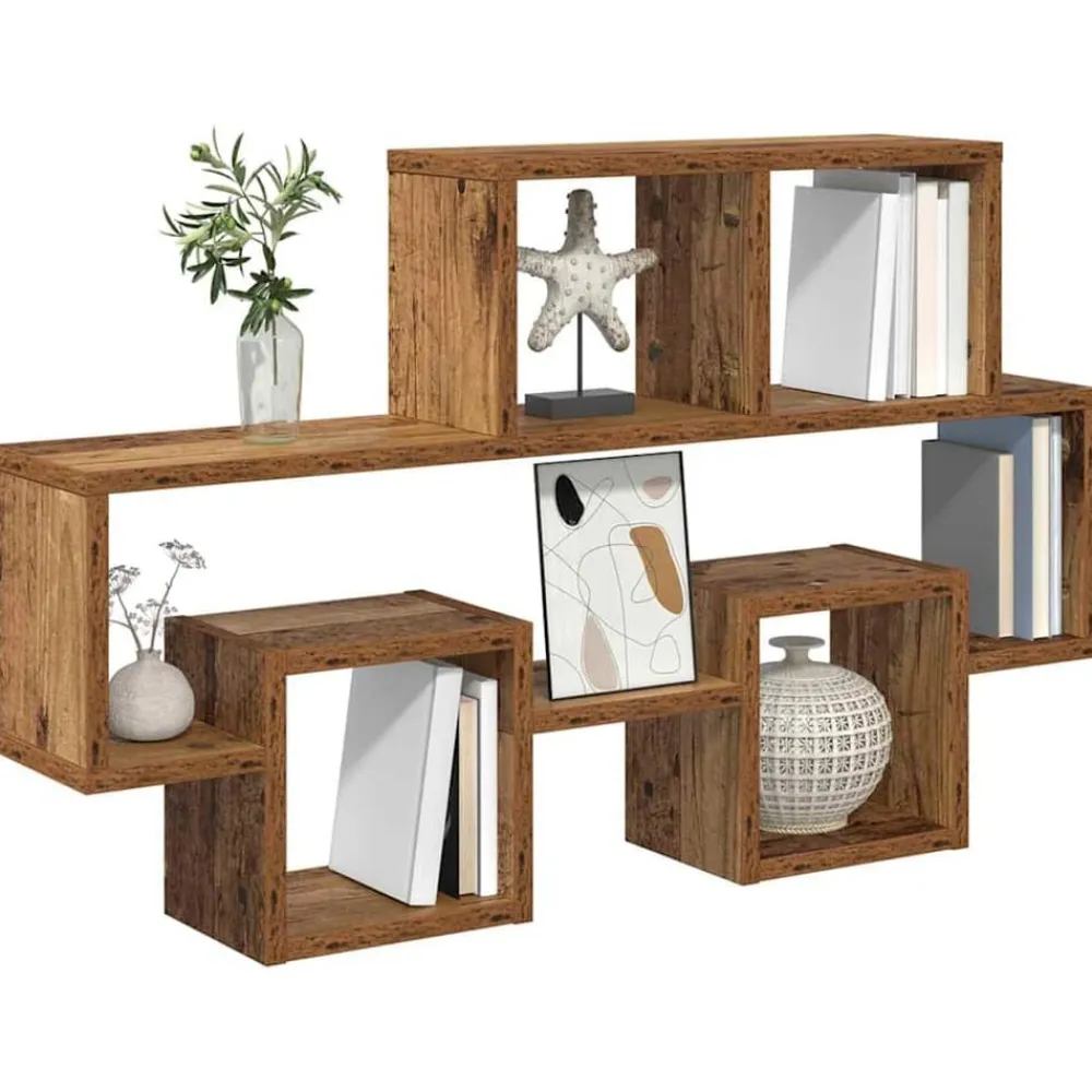 vidaXL Estante de pared con estante 82 x 15 x 51 cm Madera vieja Clearance