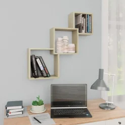 vidaXL Estanterías-Estante de pared de cubo contrachapada color roble 68x15x68cm