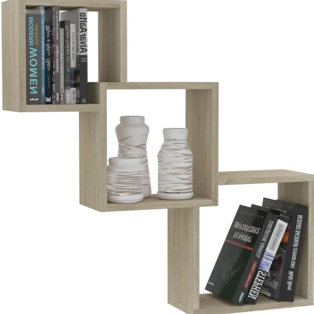 vidaXL Estanterías-Estante de pared de cubo contrachapada color roble 68x15x68cm