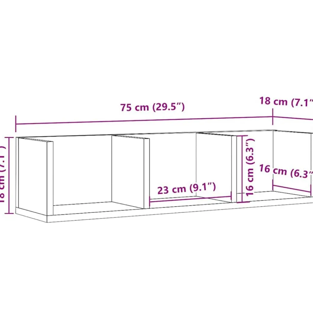 vidaXL Estante de pared de CD madera ingeniería envejecida 75x18x18 cm Madera antigua New