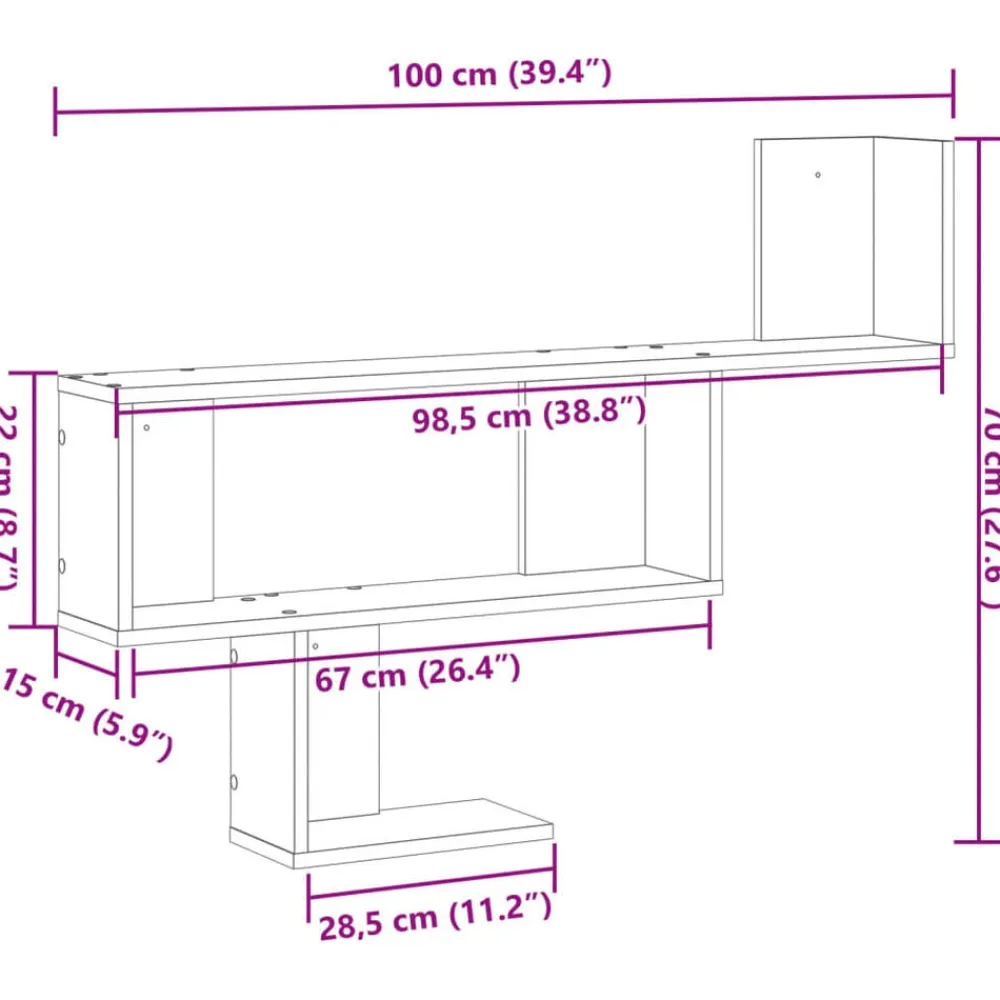 vidaXL Estante de pared madera ingeniería 100x15x70 cm Gris sonoma New