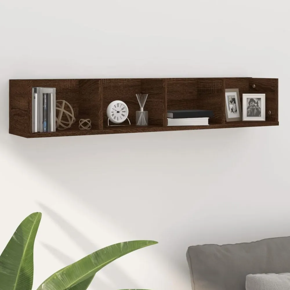 vidaXL Estanterías-Estante de pared para CD madera color roble marrón 100x18x18 cm