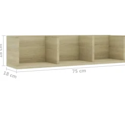 vidaXL Estanterías-Estante de pared para CD contrachapada color roble 75x18x18cm
