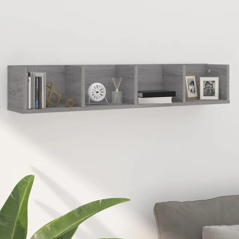 vidaXL Estanterías-Estante de pared para CD madera contrachapada gris 100x18x18 cm