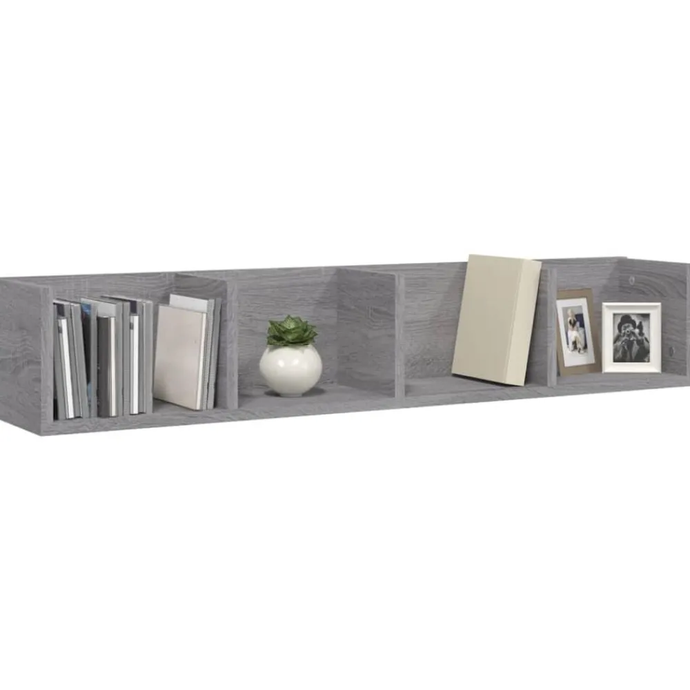 vidaXL Estanterías-Estante de pared para CD madera contrachapada gris 100x18x18 cm