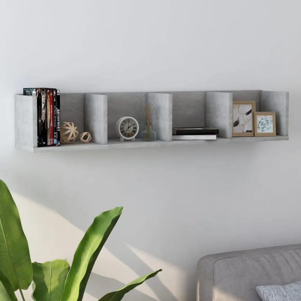 vidaXL Estanterías-Estante de pared para CD contrachapada hormigón 100x18x18 cm