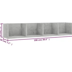 vidaXL Estanterías-Estante de pared para CD contrachapada hormigón 100x18x18 cm