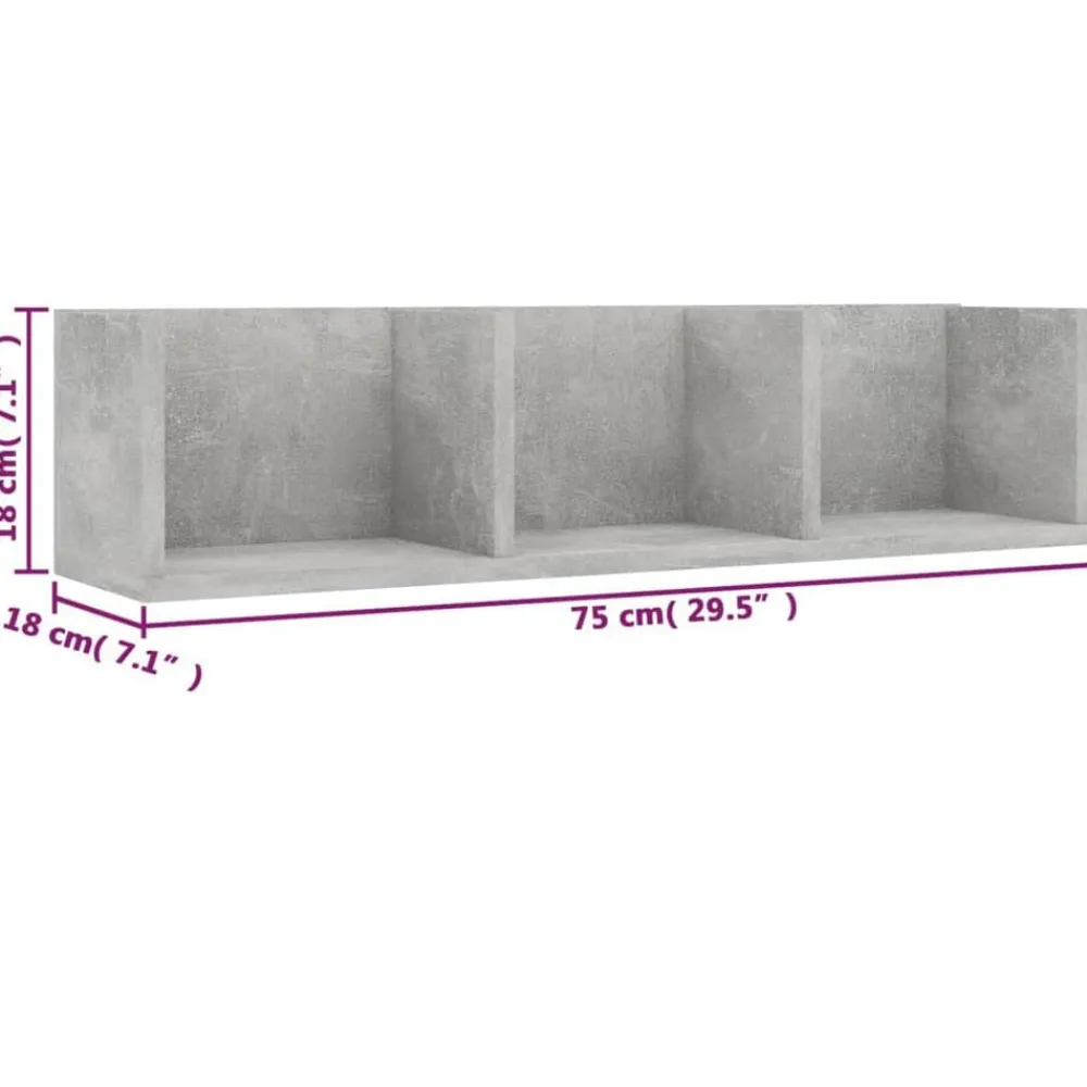 vidaXL Estanterías-Estante de pared para CD contrachapada hormigón 75x18x18cm