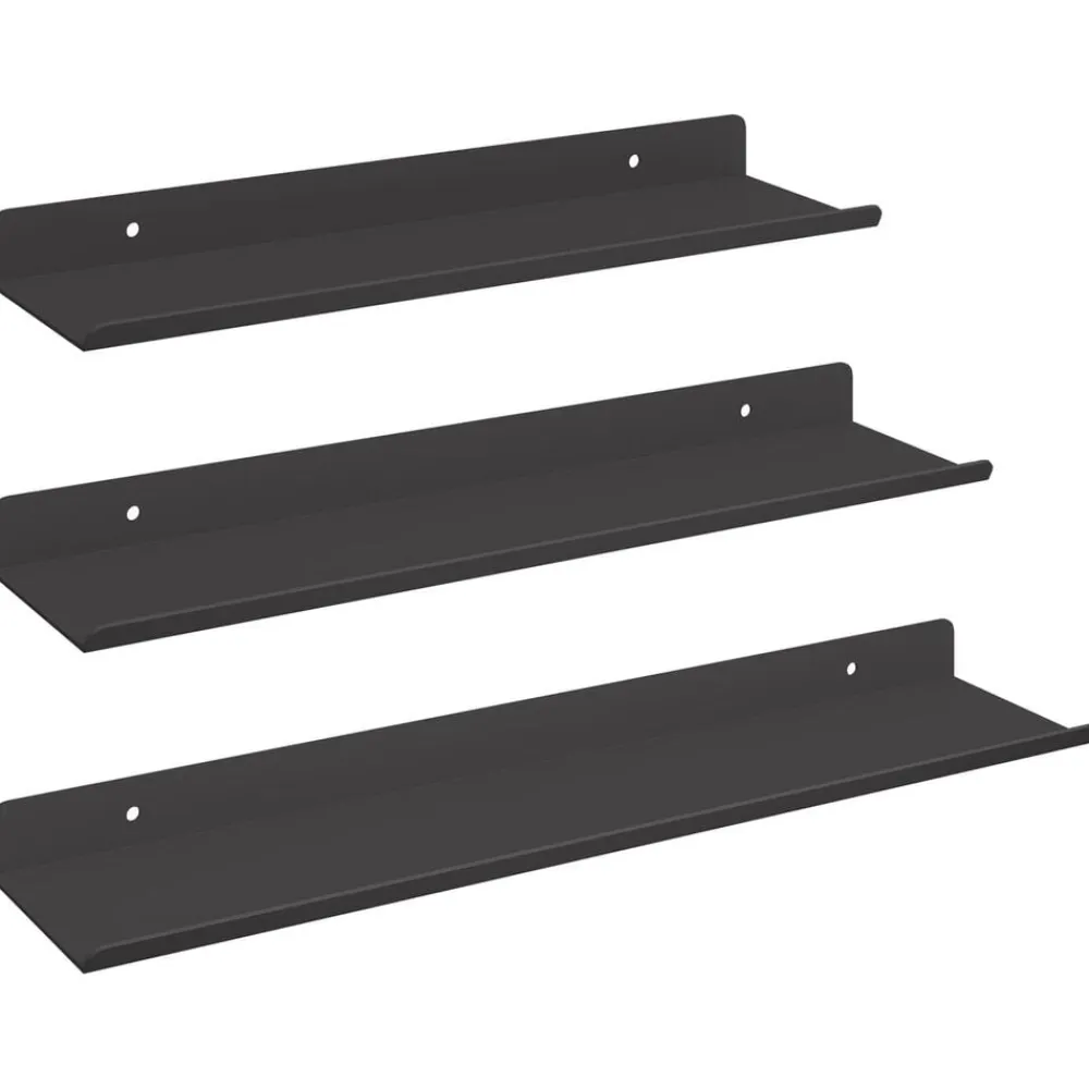 vidaXL Estante flotante 3 pcs 40 x 9 x 2,5 cm Acero Negro Hot