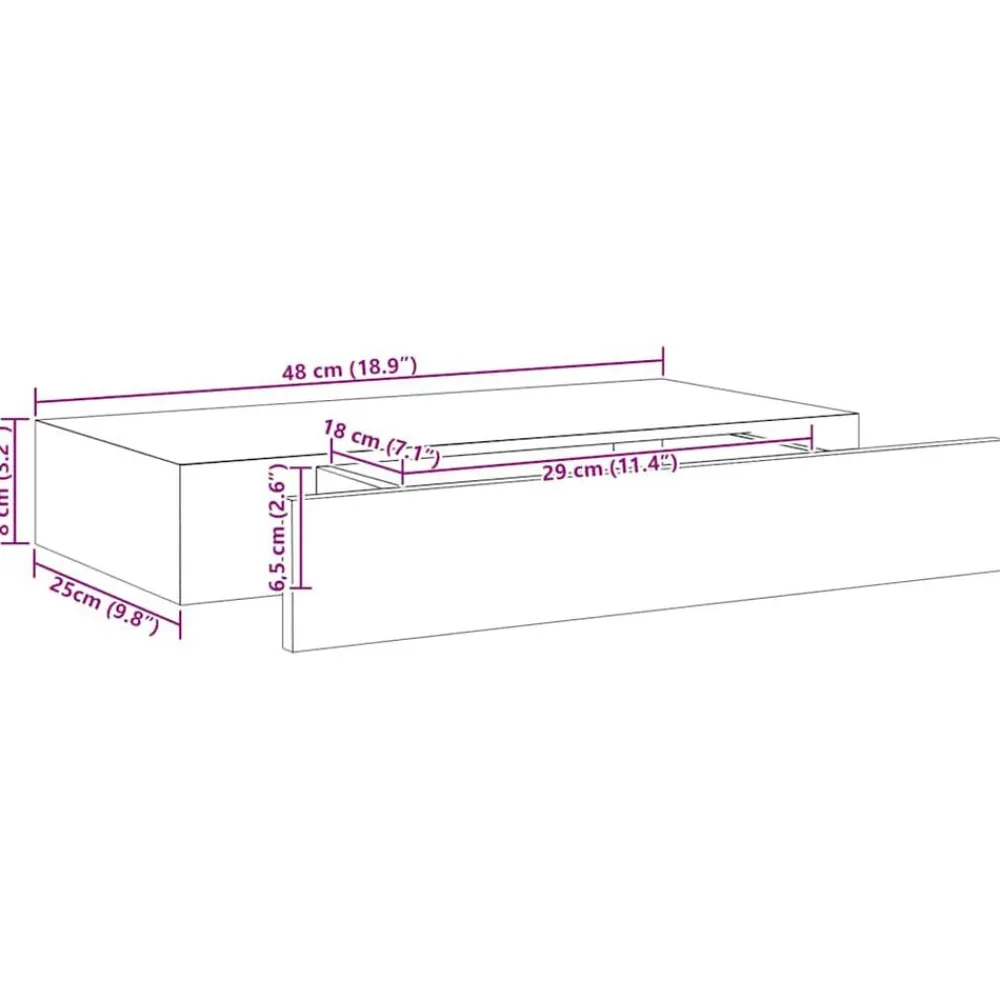 vidaXL Estante flotante de pared con cajón negro 48x25x8 cm