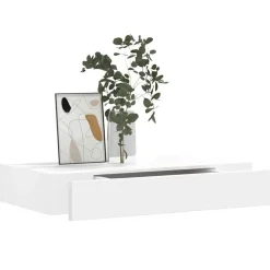 vidaXL Estanterías-Estante flotante pared con 1 cajón MDF blanco para libros/DVD