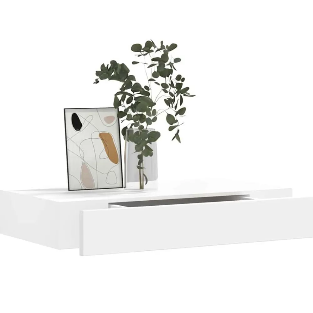 vidaXL Estanterías-Estante flotante pared con 1 cajón MDF blanco para libros/DVD