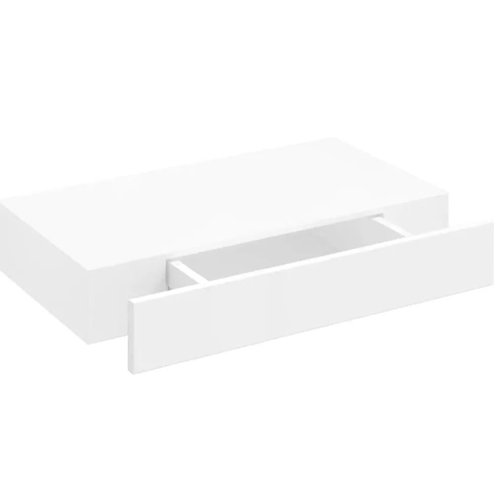 vidaXL Estanterías-Estante flotante pared con 1 cajón MDF blanco para libros/DVD
