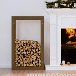 vidaXL Accesorios Para Hornos De Leña Y Chimeneas-Estante para leña madera maciza de pino marrón miel 60x25x100cm