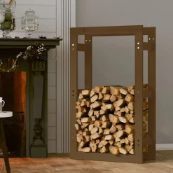vidaXL Accesorios Para Hornos De Leña Y Chimeneas-Estante para leña madera maciza de pino marrón miel 60x25x100cm