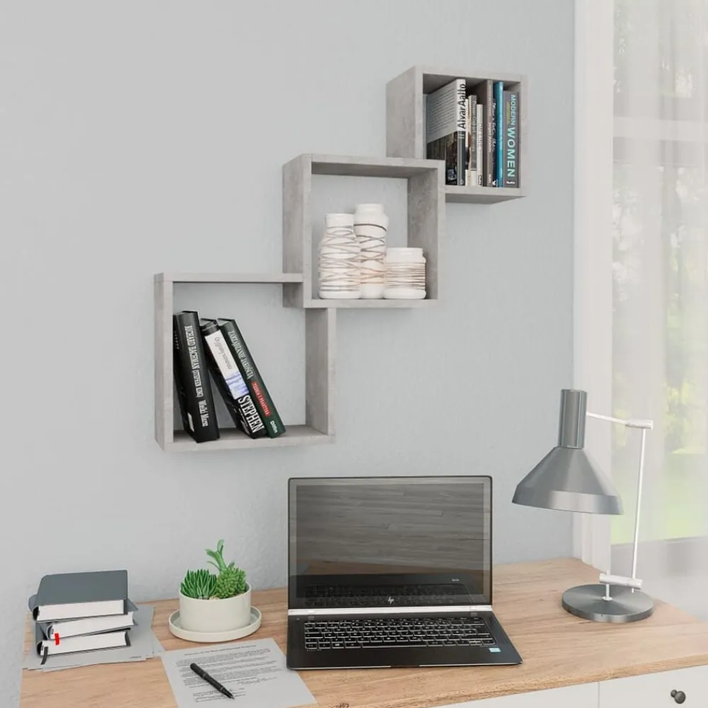 vidaXL Estanterías-Estante pared cubo madera ingeniería gris hormigón 68x15x68 cm