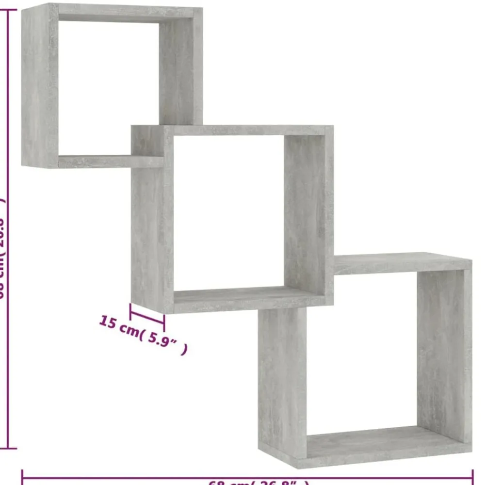 vidaXL Estanterías-Estante pared cubo madera ingeniería gris hormigón 68x15x68 cm