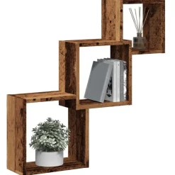 vidaXL Estanterías-Estante pared de cubo madera ingeniería envejecida 68x15x68cm