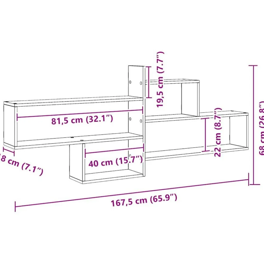 vidaXL Estante pared madera ingeniería artisian 167,5x18x68 cm Roble Sale