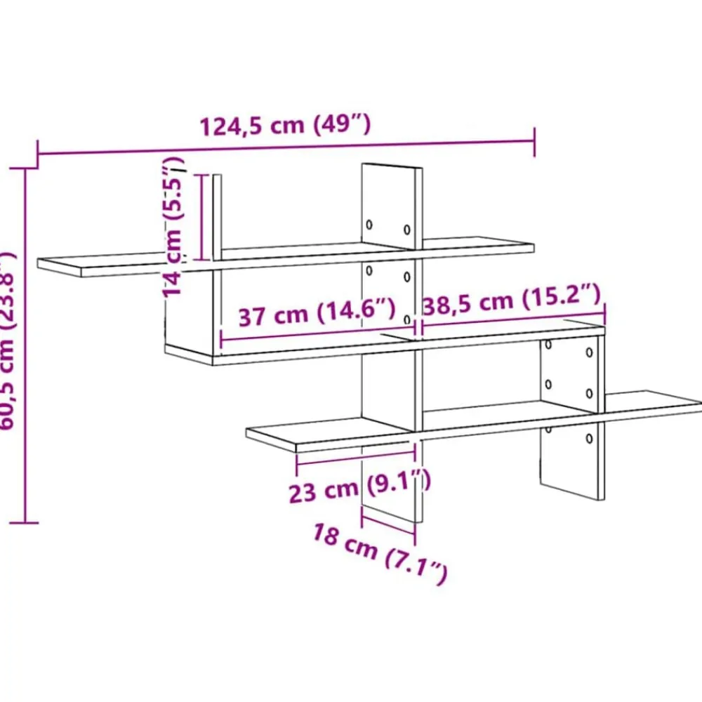 vidaXL Estanterías-Estante pared madera ingeniería artisan 124,5x18x60,5 cm