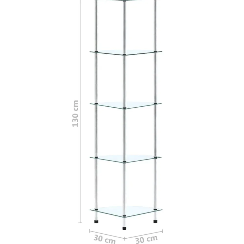 vidaXL Estantería 5 niveles cristal templado 30x30x130 cm Transparente Hot