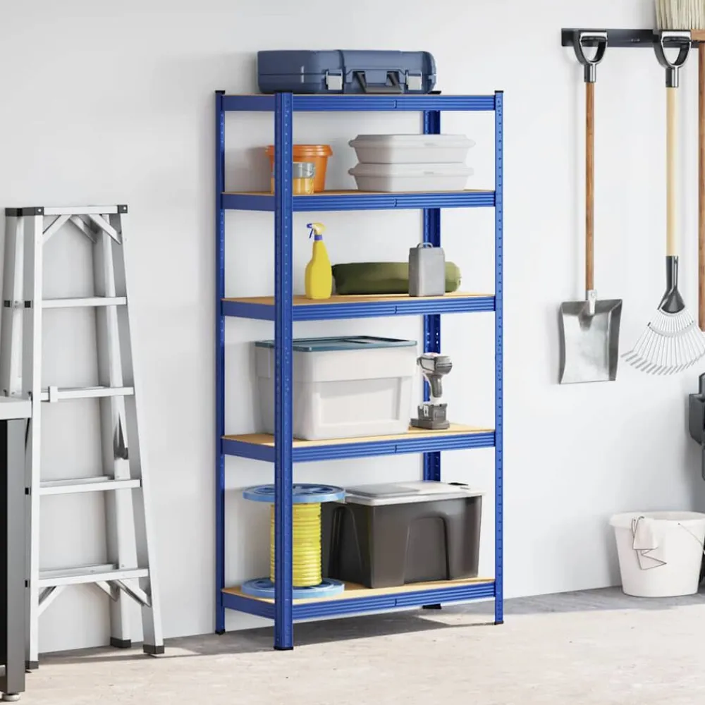 vidaXL Estantería almacenaje 5 niveles madera ingeniería acero Azul Sale