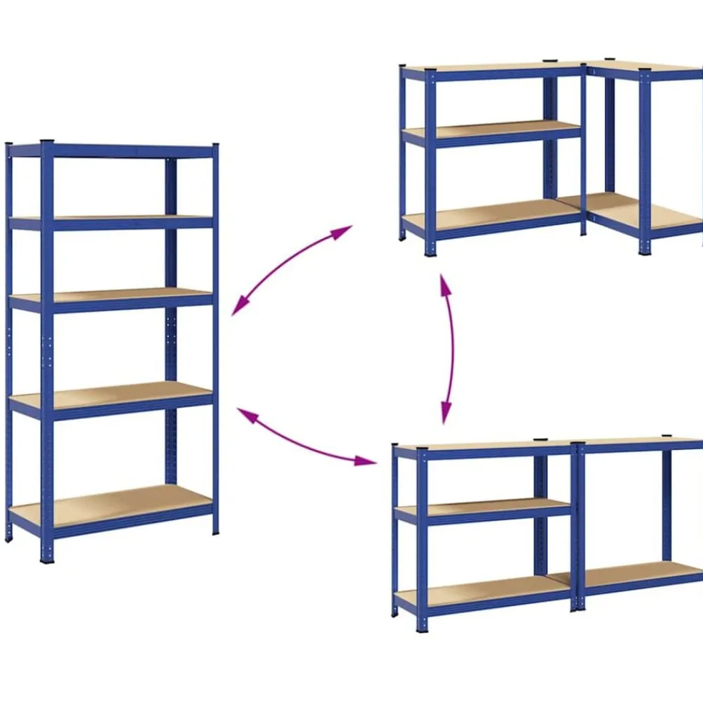 vidaXL Estantería almacenaje 5 niveles madera ingeniería acero Azul Sale