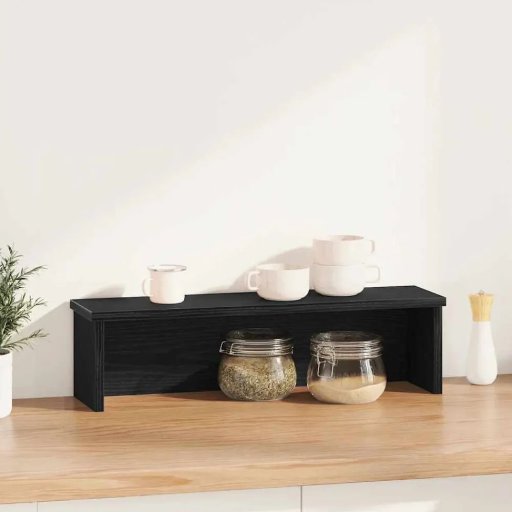 vidaXL Estantería cocina apilable madera ingeniería negra 50x15x16 cm Negro New