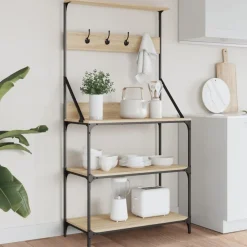 vidaXL Estantería cocina con ganchos 4 niveles madera ingeniería roble Roble Sonoma Online