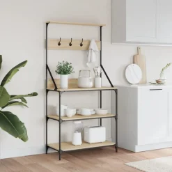 vidaXL Estantería cocina con ganchos 4 niveles madera ingeniería roble Roble Sonoma Online