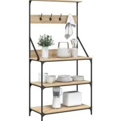 vidaXL Estantería cocina con ganchos 4 niveles madera ingeniería roble Roble Sonoma Online