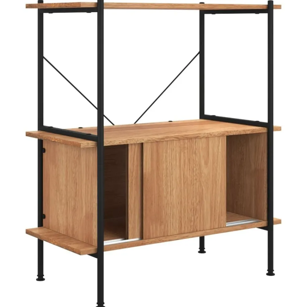 vidaXL Estantería con armario 3 niveles madera y acero 80x40x92 cm Marrón claro Best