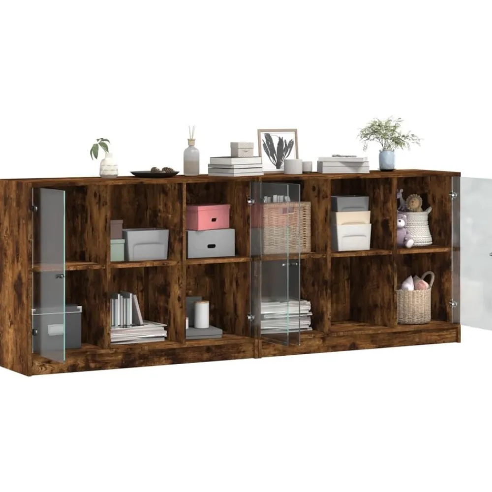 vidaXL Estantería con puertas madera 204x37x75 cm Roble ahumado Online