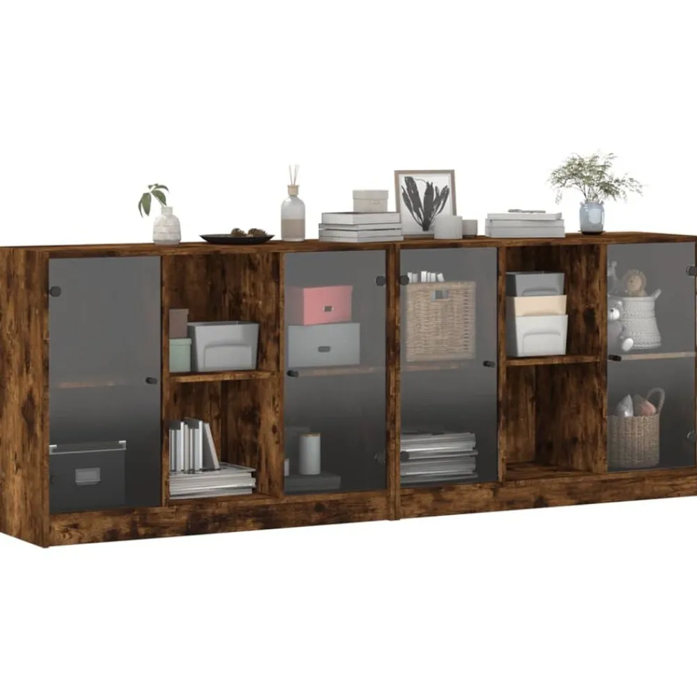 vidaXL Estantería con puertas madera 204x37x75 cm Roble ahumado Online
