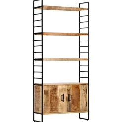 vidaXL Estantería de 4 niveles madera de mango rugosa 80x30x180 cm New