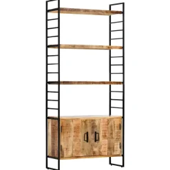 vidaXL Estantería de 4 niveles madera de mango rugosa 80x30x180 cm New