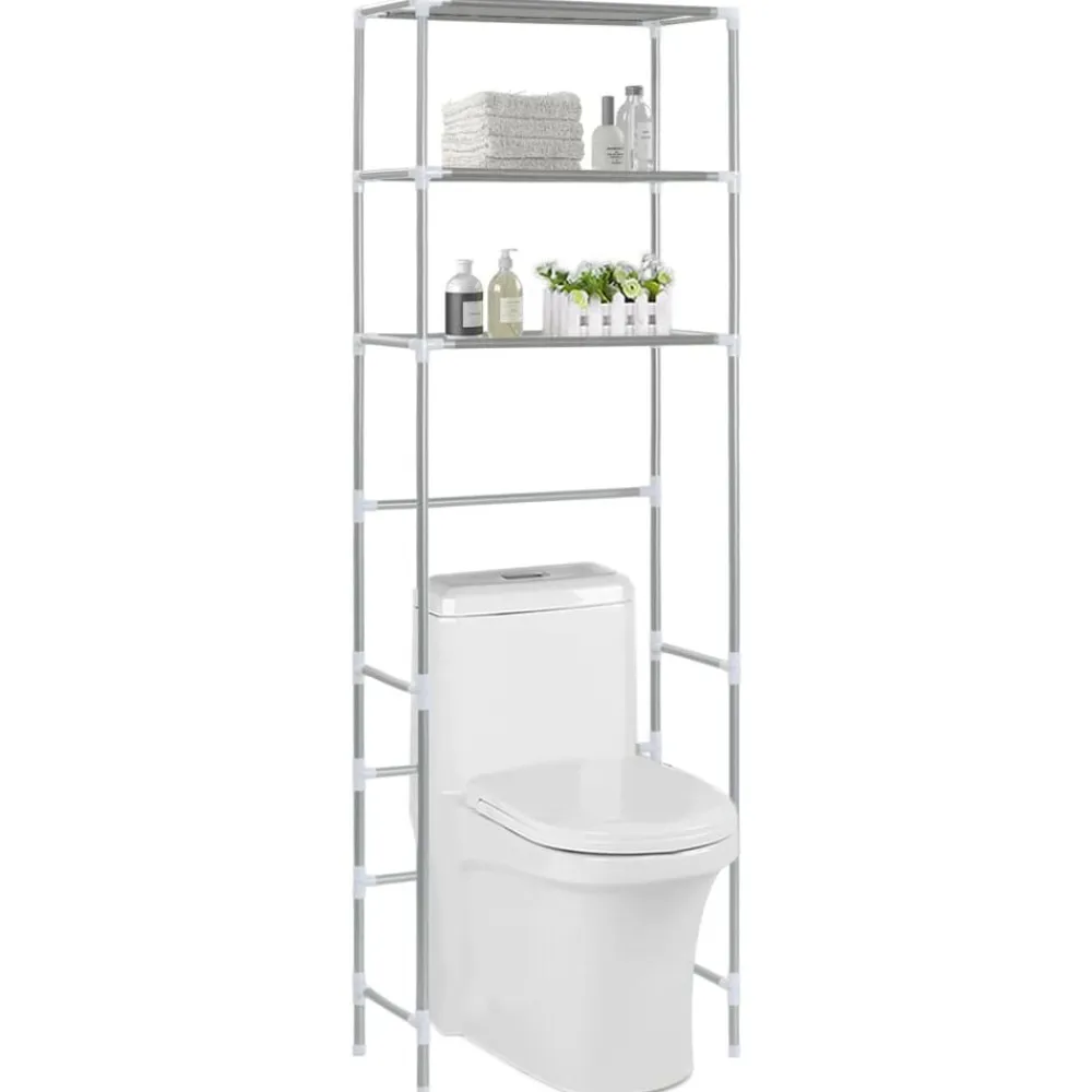 vidaXL Estantería de 3 niveles sobre inodoro 53x28x169 cm Plateado Best