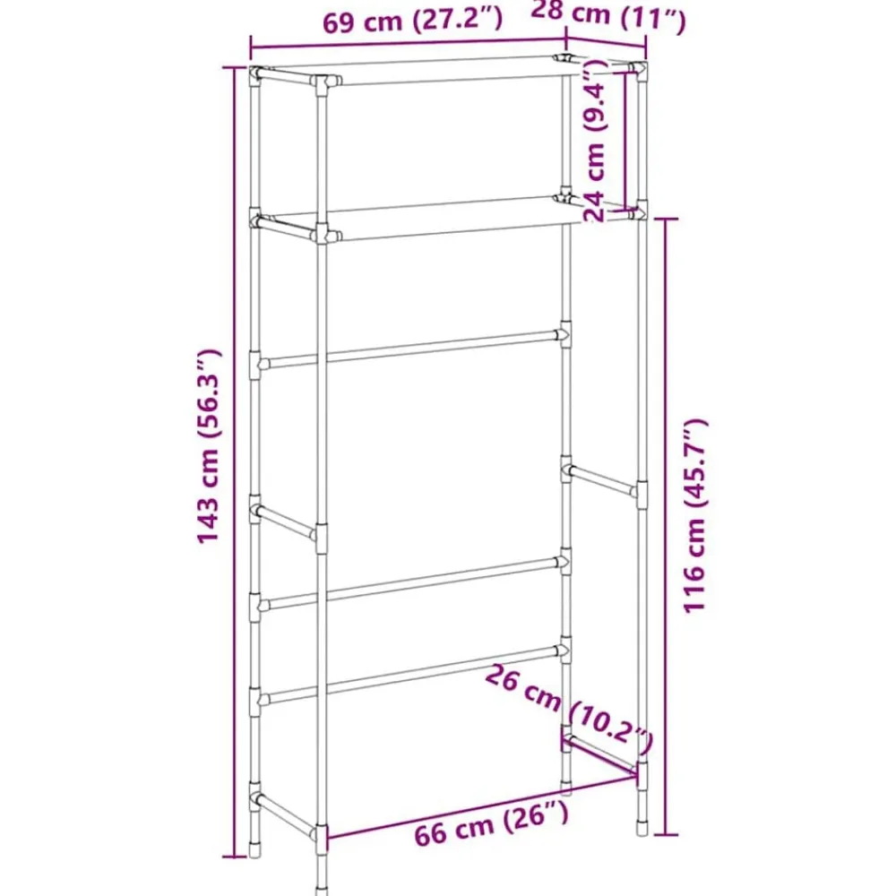 vidaXL Accesorios Para El Baño-Estantería de 2 niveles sobre lavadora hierro 69x28x143 cm