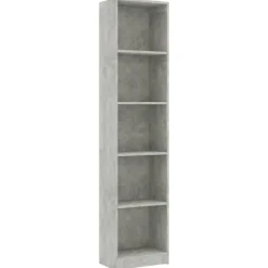 vidaXL Estanterías-Estantería de 5 niveles contrachapada gris hormigón 40x24x175cm