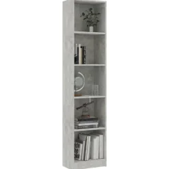 vidaXL Estanterías-Estantería de 5 niveles contrachapada gris hormigón 40x24x175cm