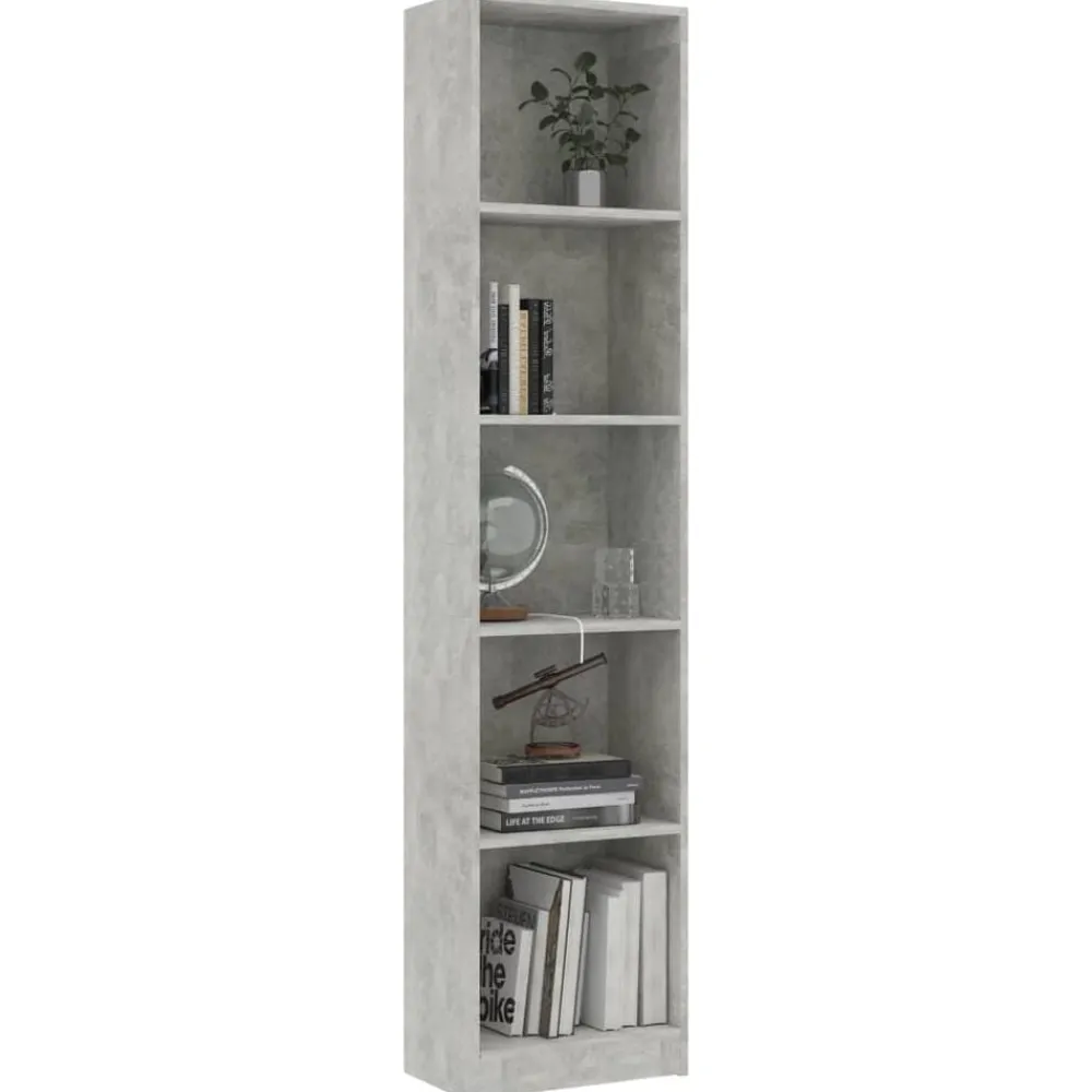 vidaXL Estanterías-Estantería de 5 niveles contrachapada gris hormigón 40x24x175cm