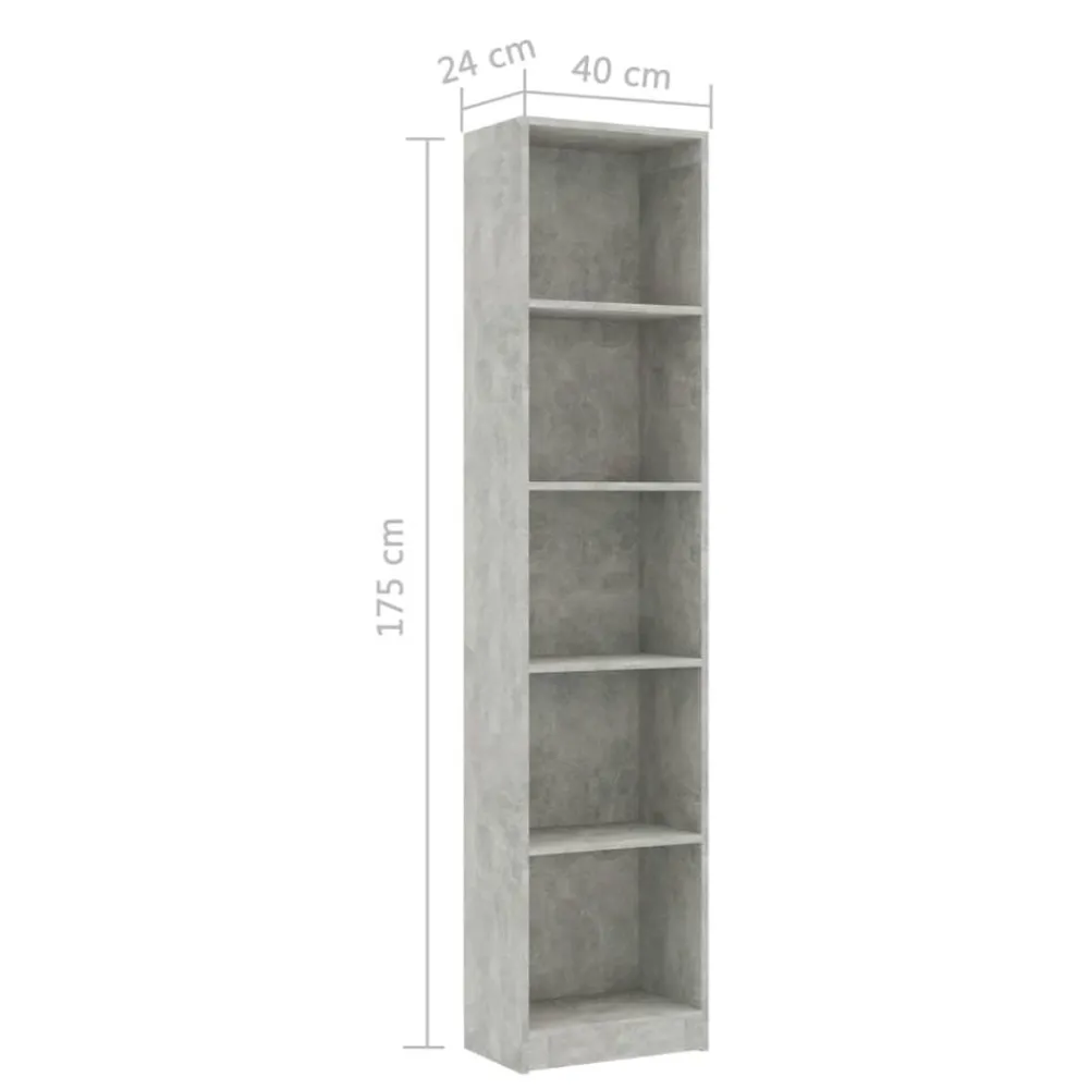 vidaXL Estanterías-Estantería de 5 niveles contrachapada gris hormigón 40x24x175cm